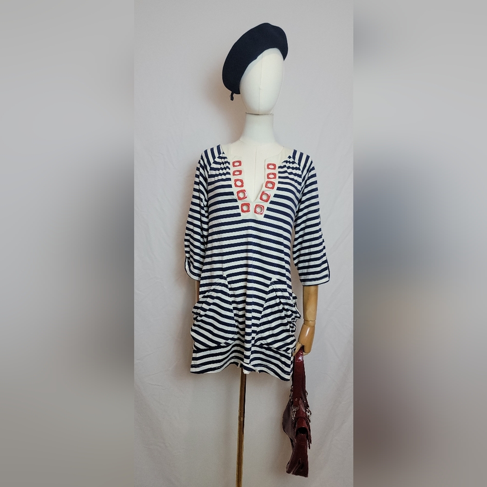 💥Sale💥Nanette Lepore Nautical Red White Blue Beachie Swim Cover Up, Size XS
